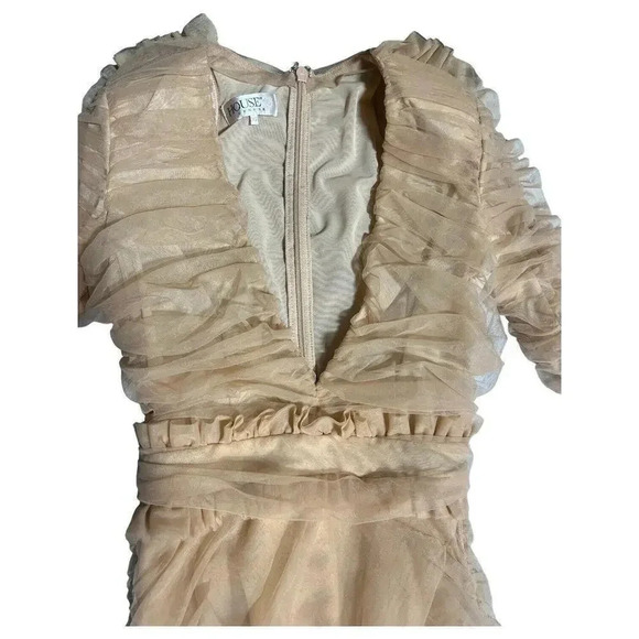 House of CB FLEUR Blush Pleated Tulle Deep V Dress , XS - Picture 5 of 12